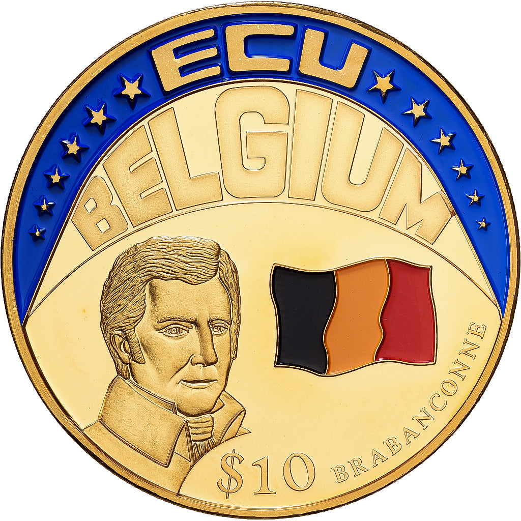 Liberia, 10 Dollars, Ecu Belgium, 2001, Pokryte Miedź- Nikiel, MS(65-70)