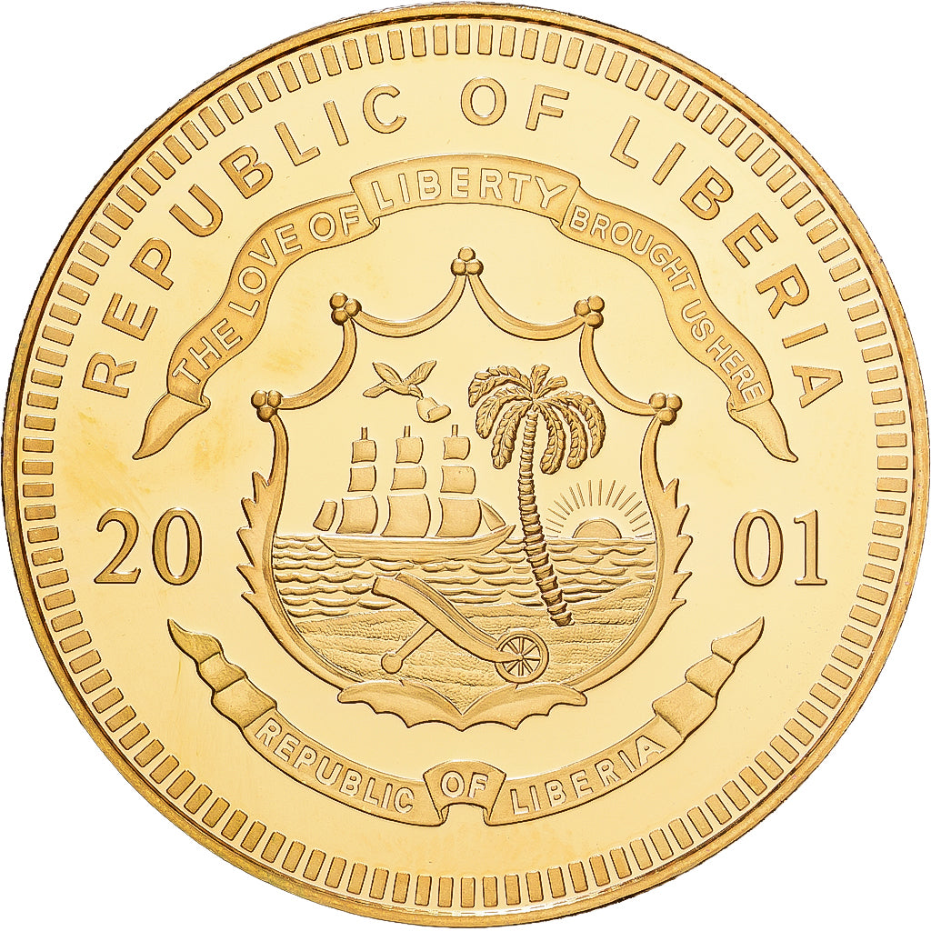 Liberia, 10 Dollars, Ecu Belgium, 2001, Pokryte Miedź- Nikiel, MS(65-70)