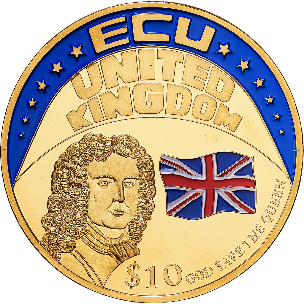Liberia, 10 Dollars, Ecu United Kingdom, 2001, Cobre - níquel dorado, FDC