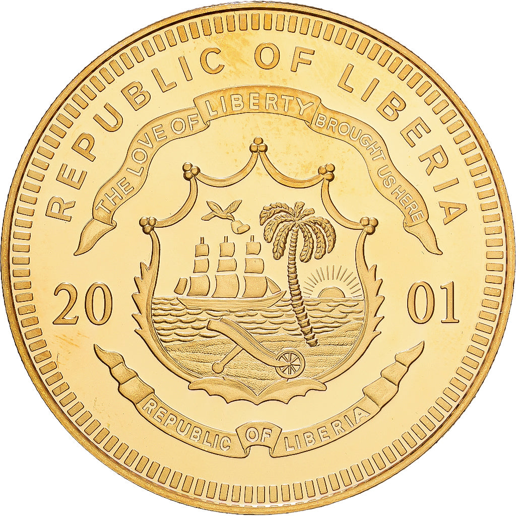 Liberia, 10 Dollars, Ecu United Kingdom, 2001, Cobre - níquel dorado, FDC