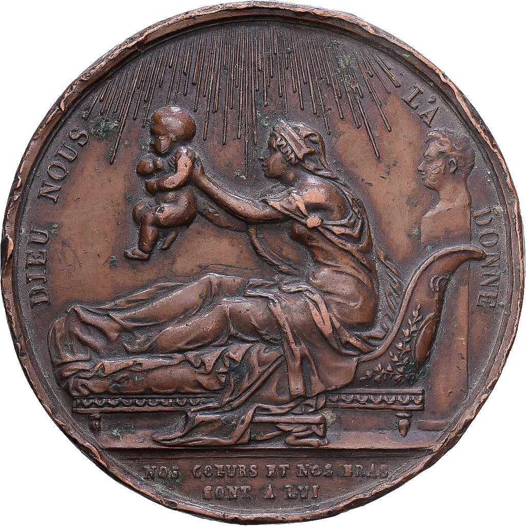 França, medalha, Naissance de Henri Duc de Bordeaux, 1820, Bronze, VF(30-35)