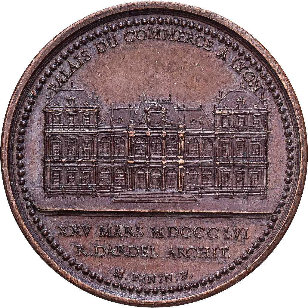 França, medalha, Napoléon III, Palais du Commerce à Lyon, 1856, Cobre, Penin