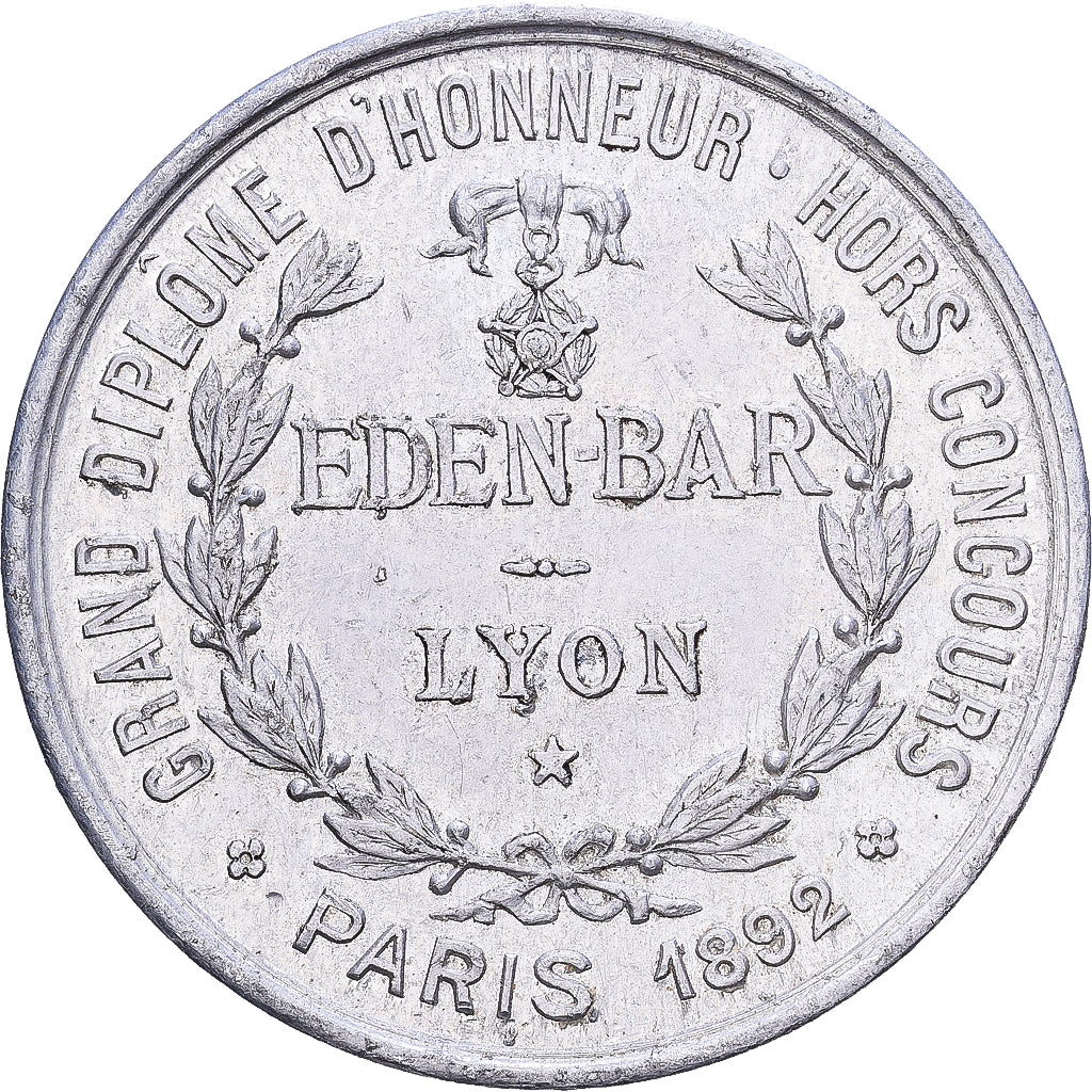 Francia, zeton, Société anonyme des Eden Bars, Lyon, 1892, Aluminio, MBC+