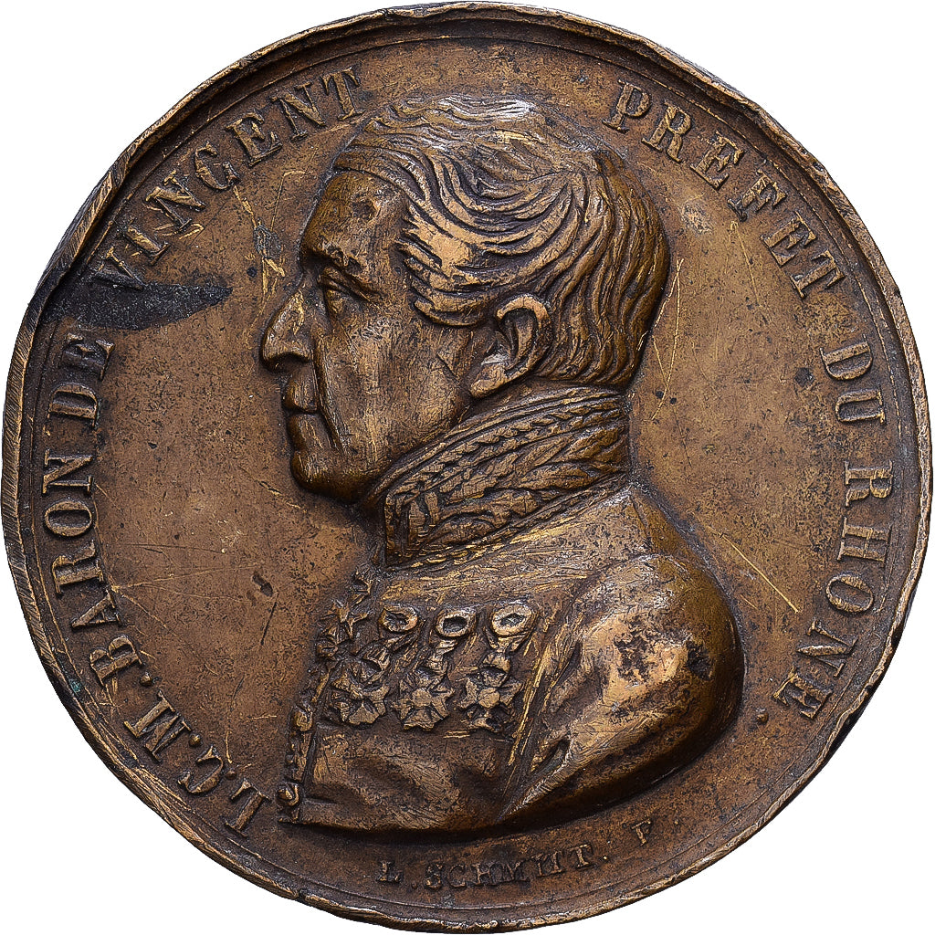 França, medalha, Baron de Vincent, Préfet du Rhône, 1851, Latão, VF(30-35)