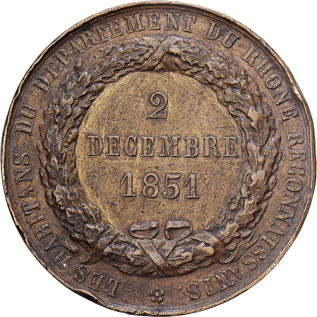 França, medalha, Baron de Vincent, Préfet du Rhône, 1851, Latão, VF(30-35)