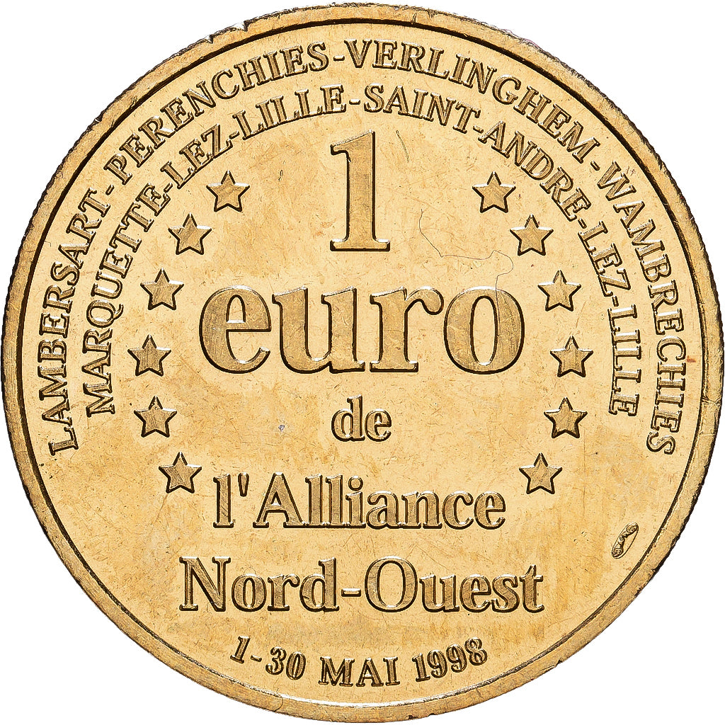 France, Token, 1 Euro de l'Alliance Nord-Ouest, 1998, Brass, MS(63)