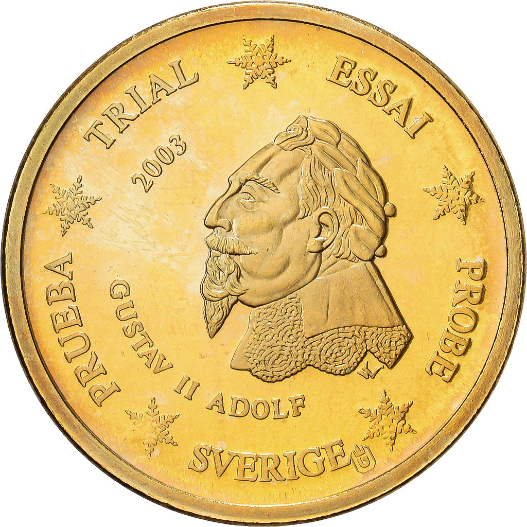 Suécia, medalha, 10 C, Essai-Trial, 2003, Cobre-Níquel Dourado, Gustav II