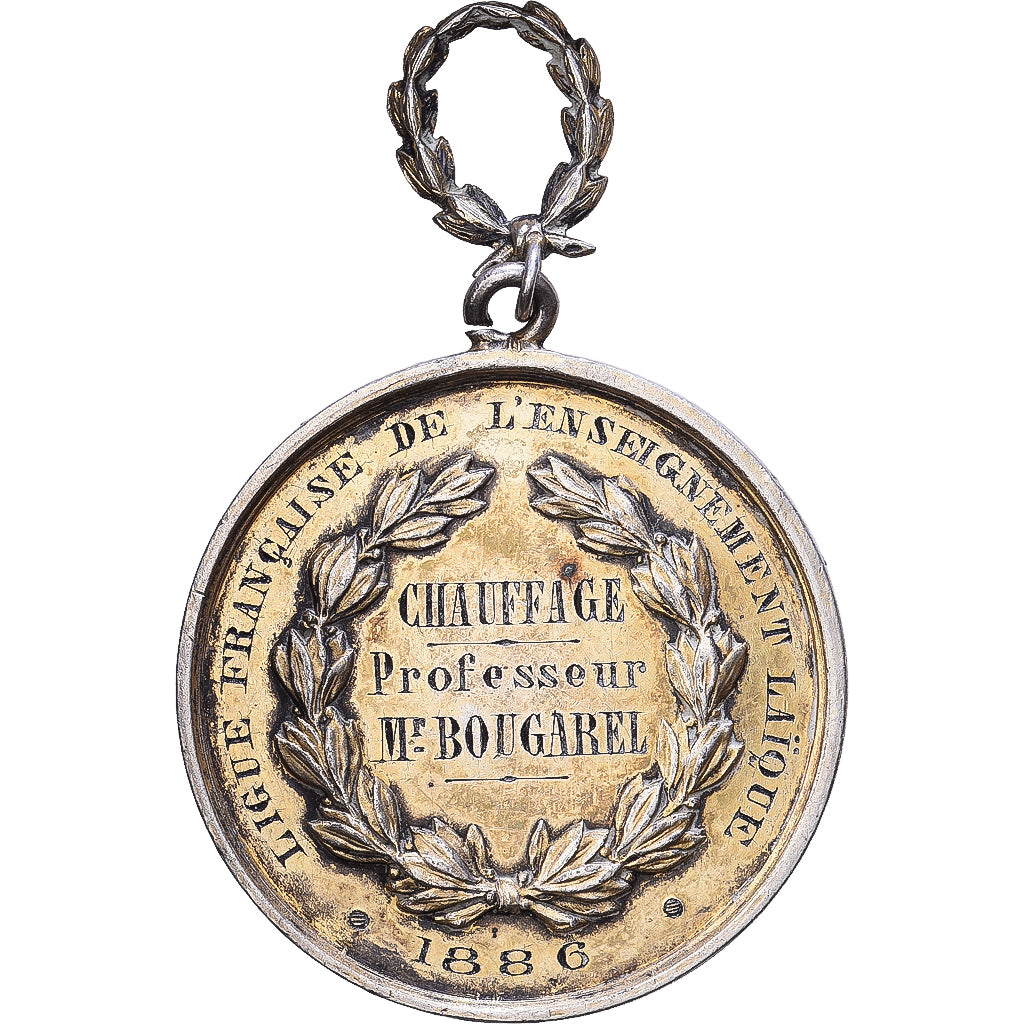 Francia, medalla, Ligue Française de l'Enseignement Laïque, 1886, Plata, MBC