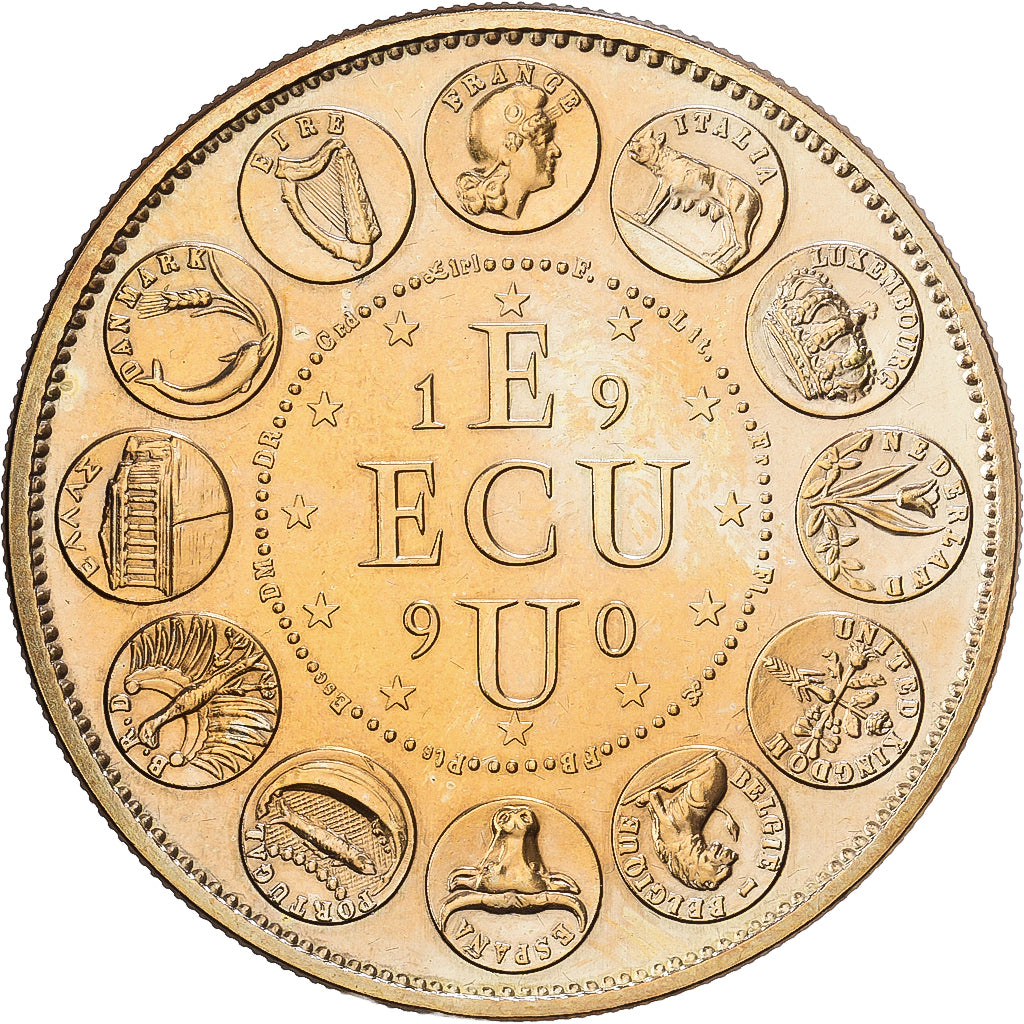 France, Medal, Ecu Europa, Marianne, 1990, Copper-Nickel Gilt, Rodier, MS(64)