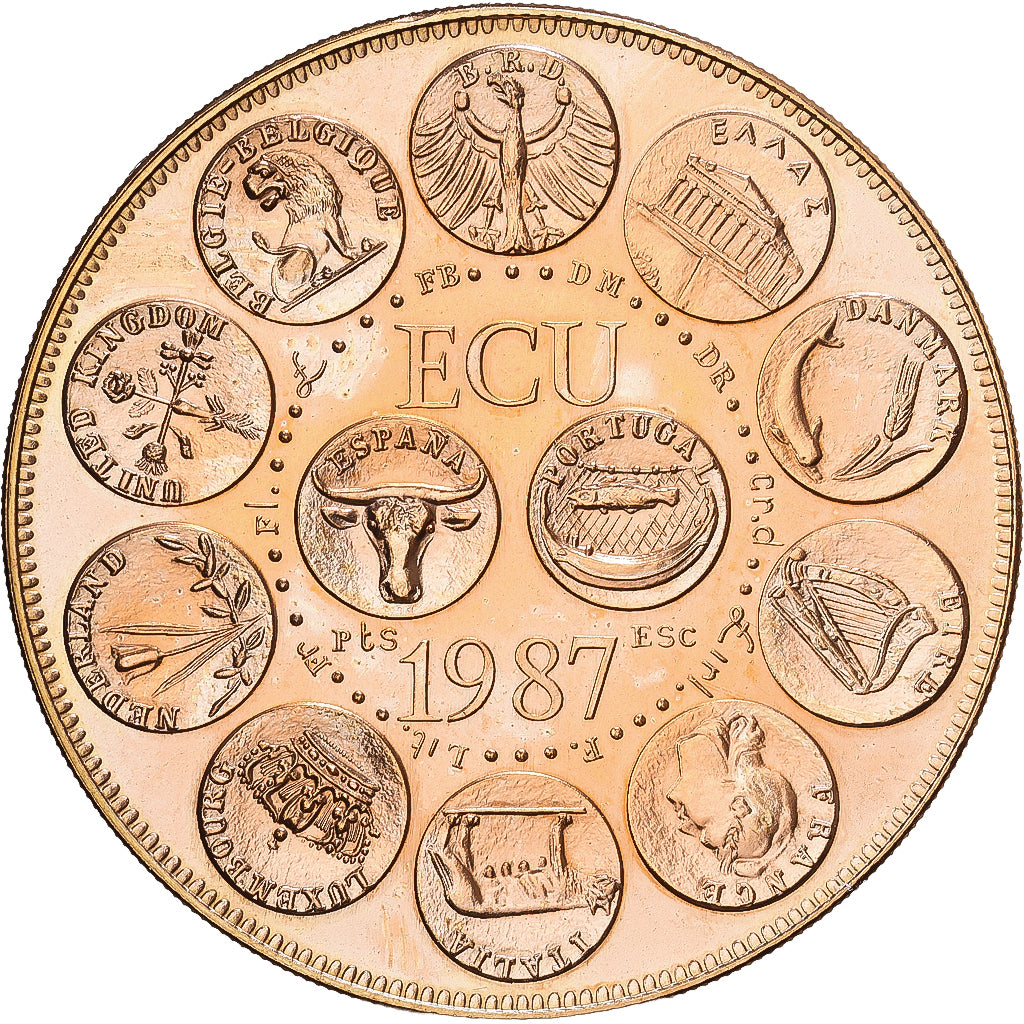 France, Medal, Ecu Europa, Marianne, 1987, Copper-Nickel Gilt, Rodier, MS(65-70)