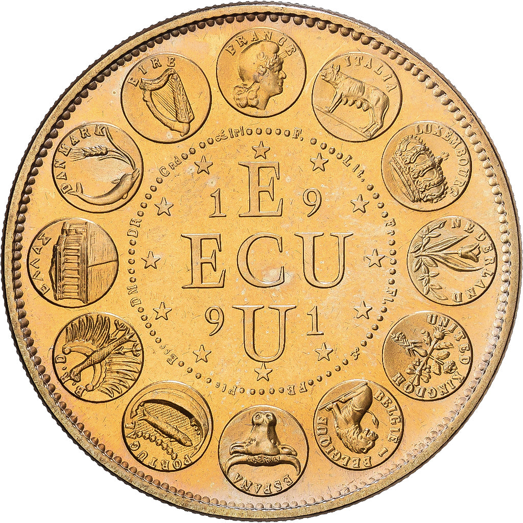 Francia, medalla, Ecu Europa, Marianne, 1991, Cobre - níquel dorado, Rodier