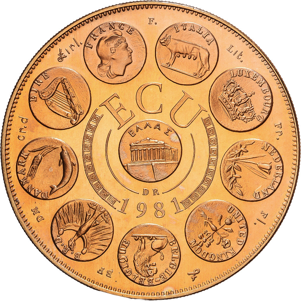 Francia, medalla, Ecu Europa, Europe Assise, 1981, Cobre - níquel dorado