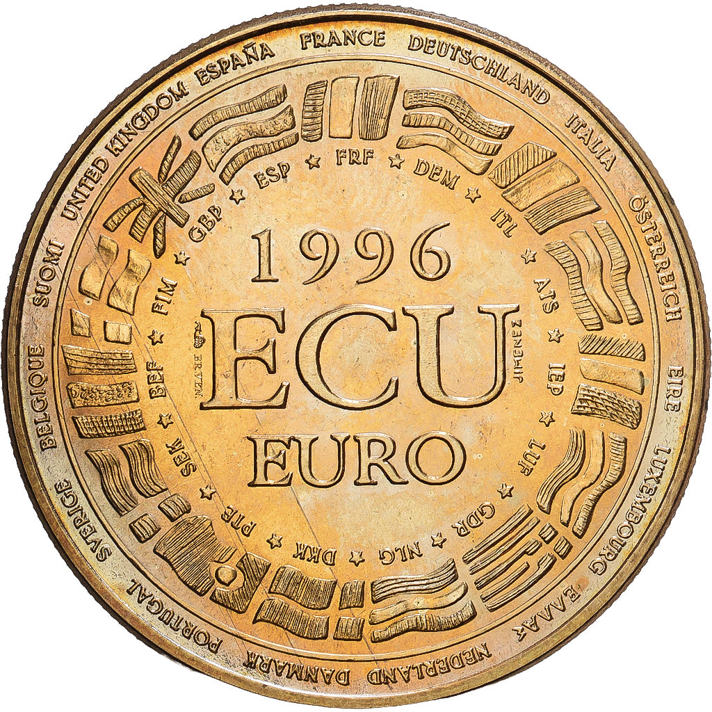 Frankreich, Medaille, Ecu Europa, 1996, Copper-Nickel Gilt, Jimenez, UNZ