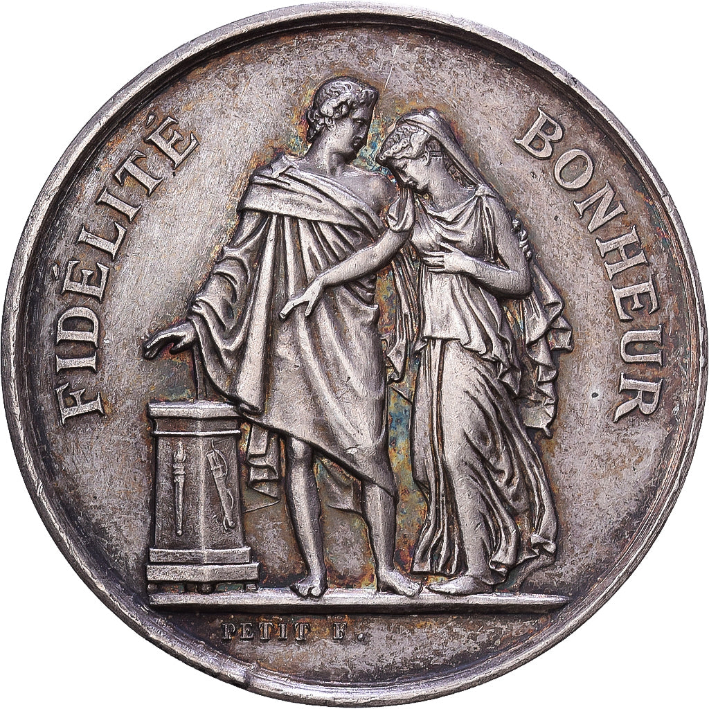 France, Médaille, Mariage, Fidélité Bonheur, Argent, TTB+, Petit