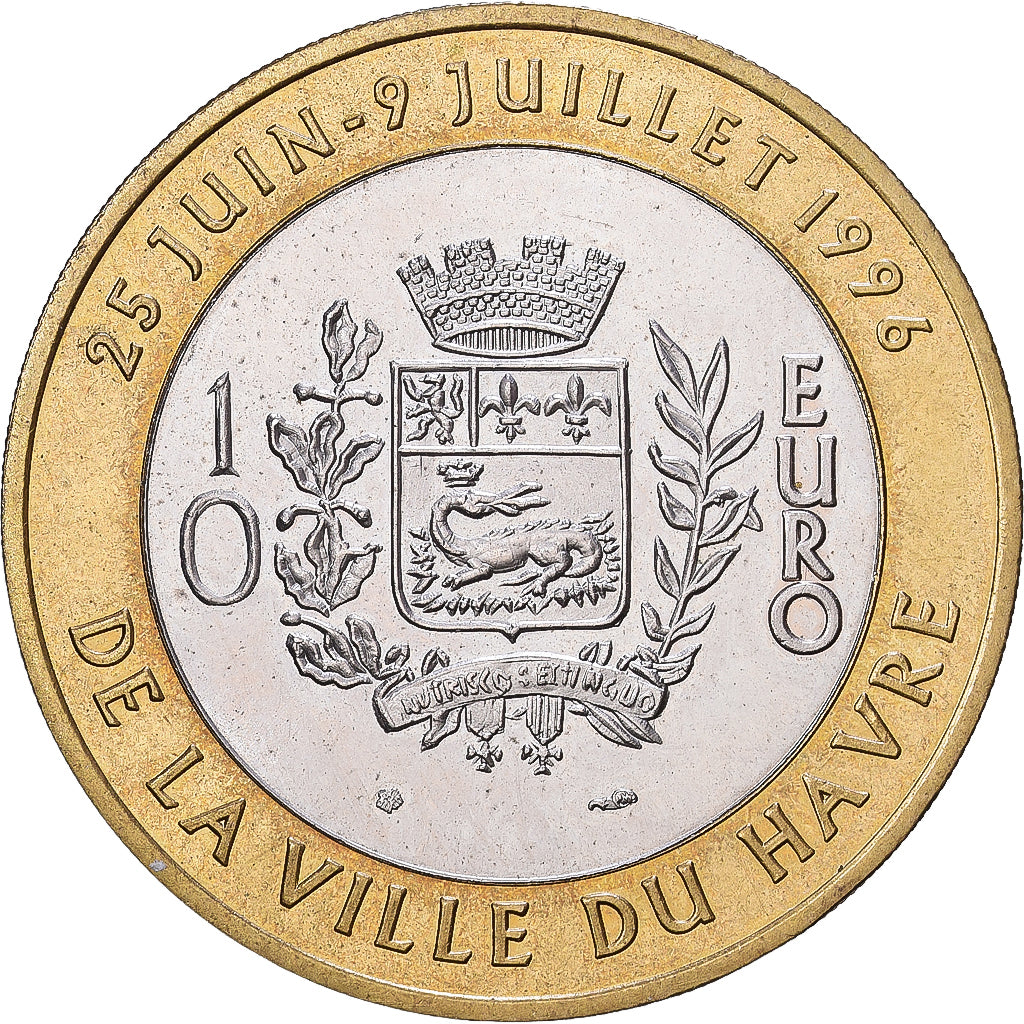 Francja, medal, 10 Euro, Ville du Havre, Pont de Normandie, 1996, Bimetaliczny