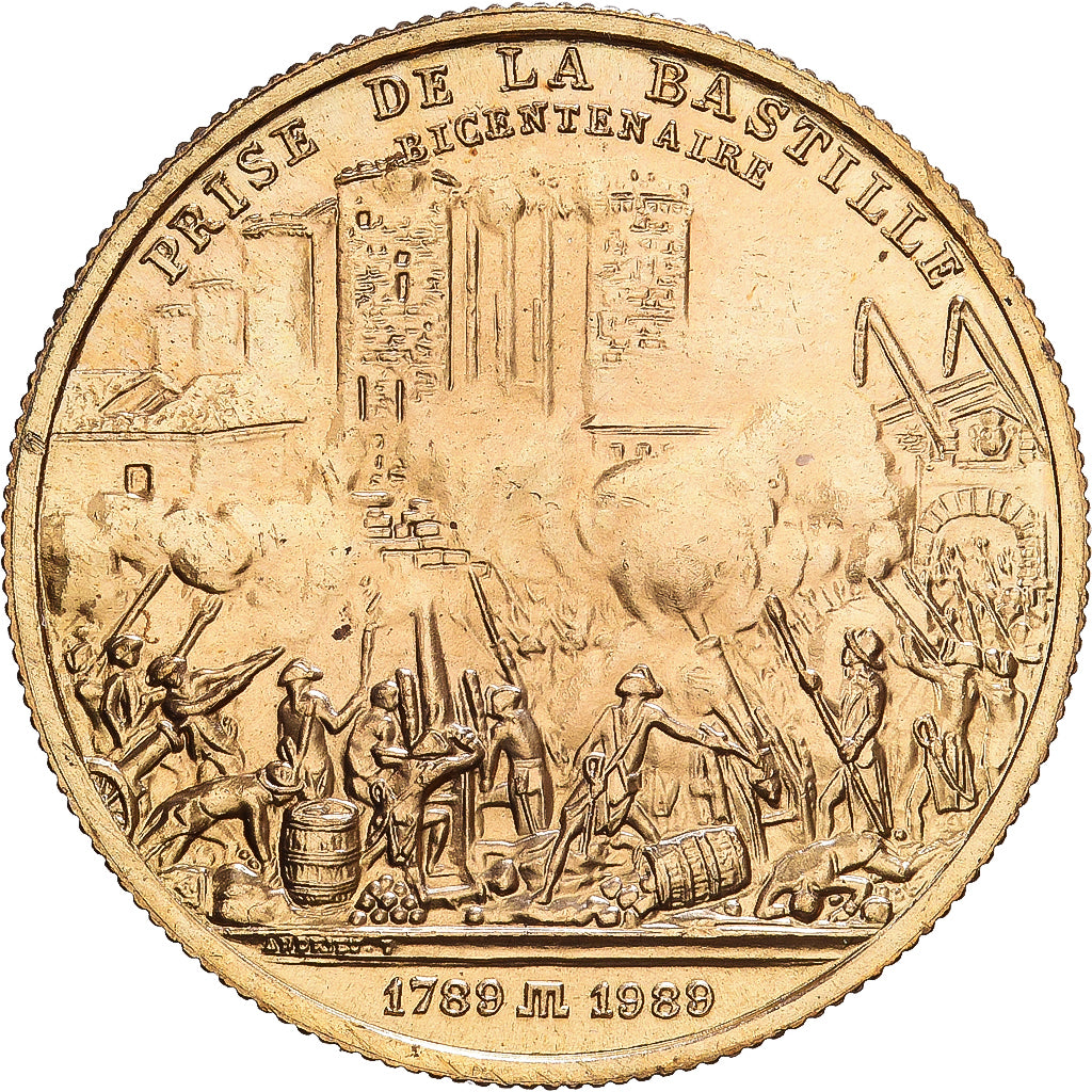 France, Medal, Bicentenaire de la Prise de la Bastille, 1989, Gilt Bronze