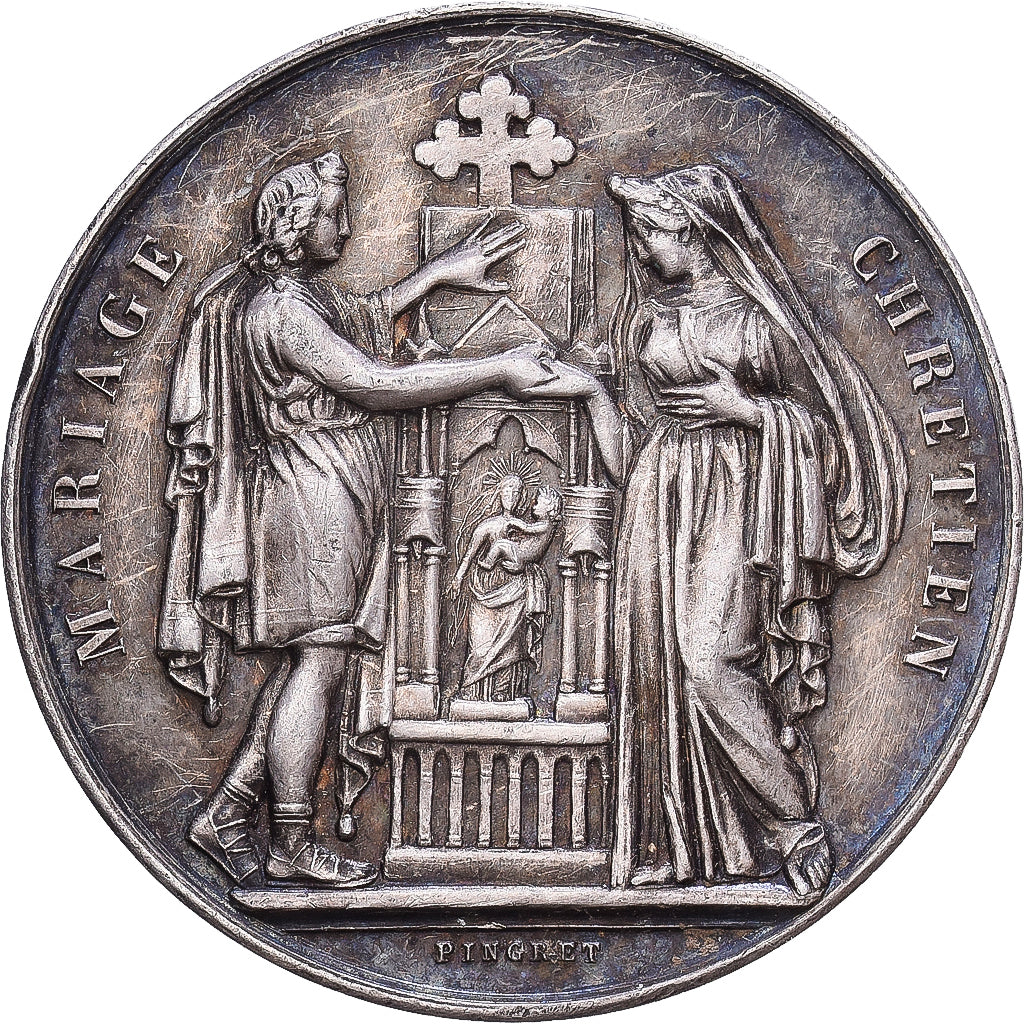 France, Médaille, Religion, Mariage Chrétien, 1887, Argent, TTB+, Pingret