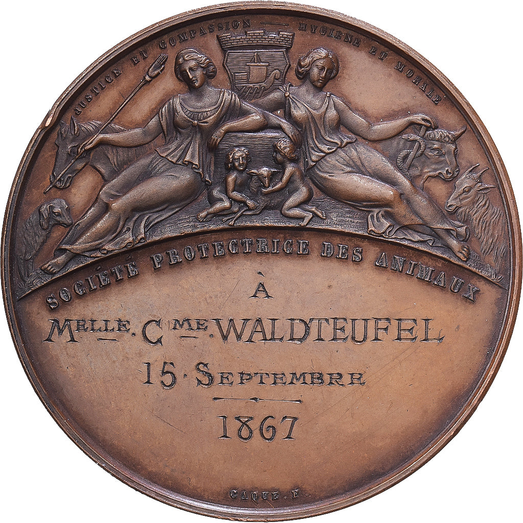 France, Medal, Société Protectrice des Animaux, 1867, Copper, Caqué