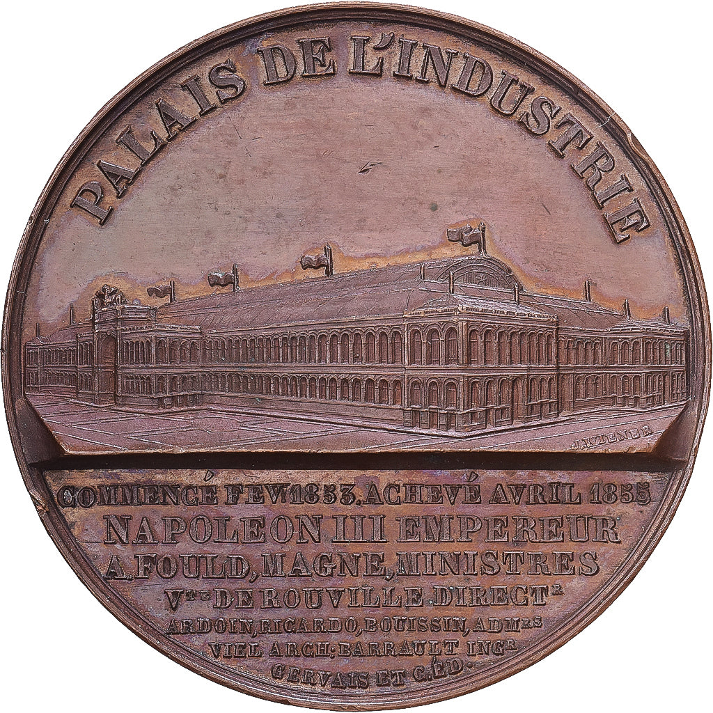 France, Medal, Eugénie et Napoléon III, Palais de l'Industrie, 1855, Copper