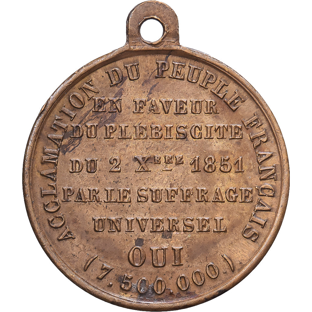 France, Médaille, Louis-Napoléon Bonaparte, Acclamation du Plébiscite, 1851