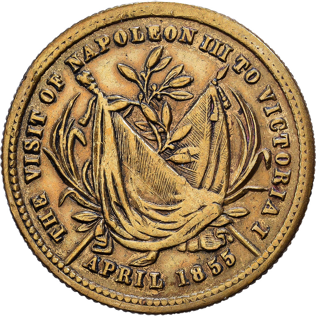 France, Médaille, Napoléon III, Visit to Victoria, 1855, Laiton, TTB