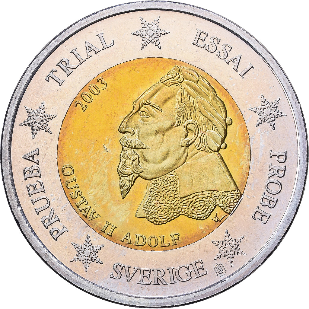 Suecia, medalla, 2 E, Essai-Trial, 2003, Bimetálico, Gustav II, SC