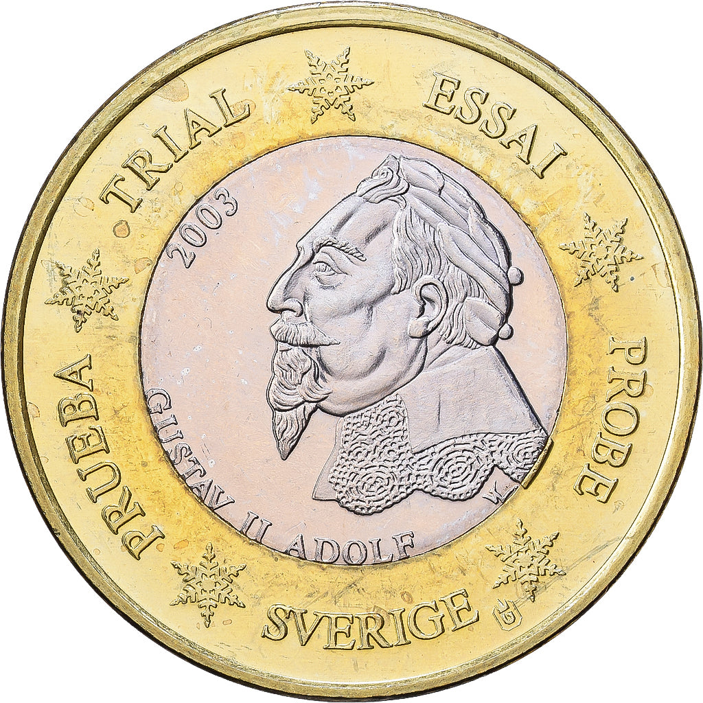 Suecia, medalla, 1 E, Essai-Trial, 2003, Bimetálico, Gustav II, SC
