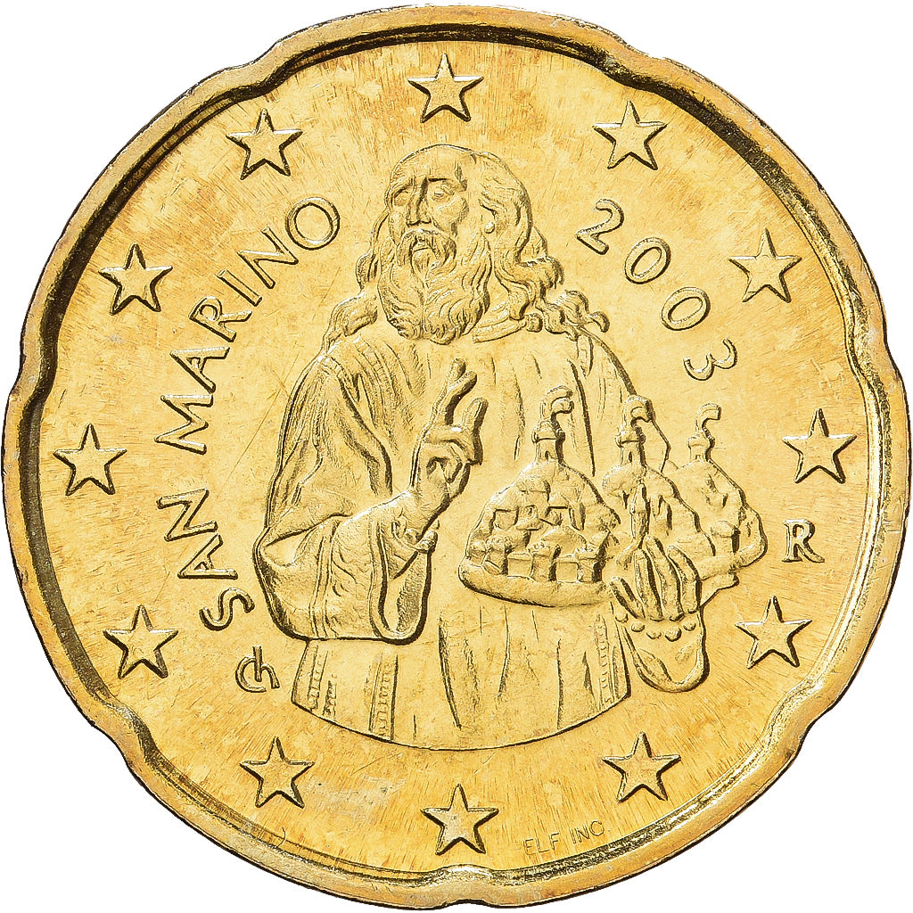 San Marino, 20 Euro Cent, BE, 2009, Rome, Brass, MS(65-70), KM:483