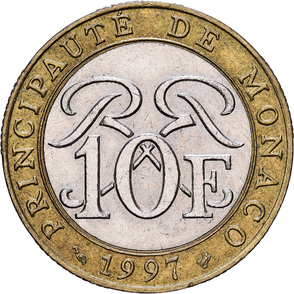 Mónaco, Rainier III, 10 Francs, 1997, Monnaie de Paris, Bimetálico, MBC