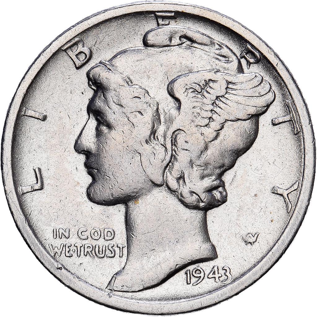 United States, Dime, Mercury Dime, 1943, San Francisco, Silver, AU(50-53)