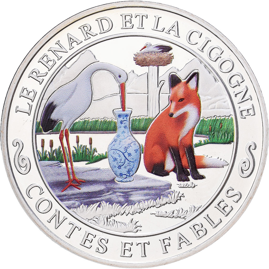France, Medal, Contes et Fables, Le Renard et la Cigogne, Silver, MS(65-70)