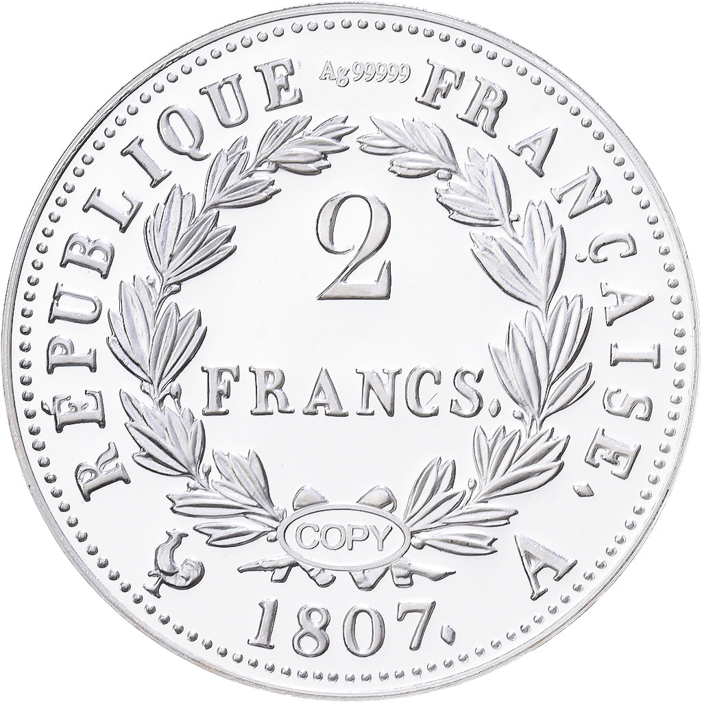 France, Medal, Reproduction, 2 Francs 1807 A, Napoléon Ier, Silver, MS(65-70)