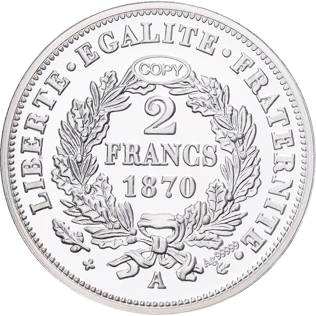 France, Médaille, Reproduction de la 2 Francs Cérès 1870, Argent, FDC