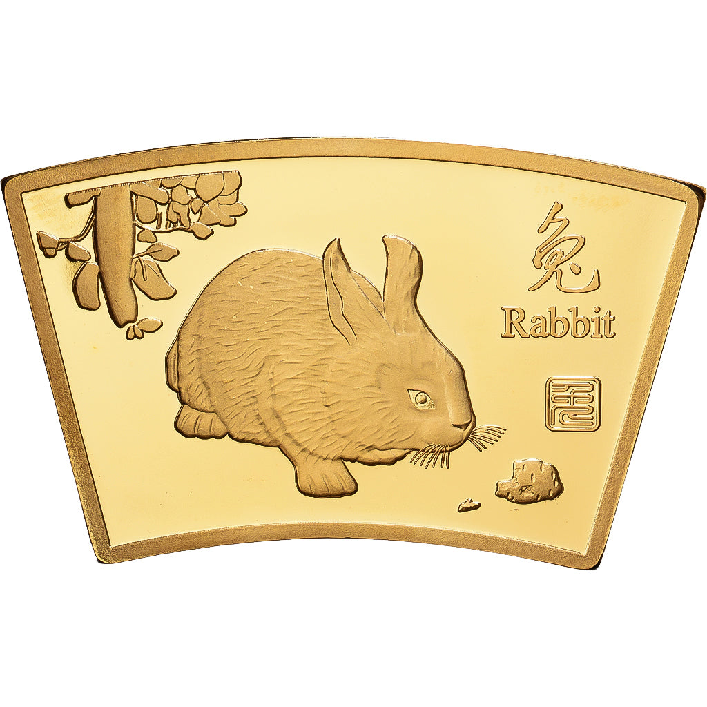 China, Medaille, Année du lapin, Copper Gilt, STGL