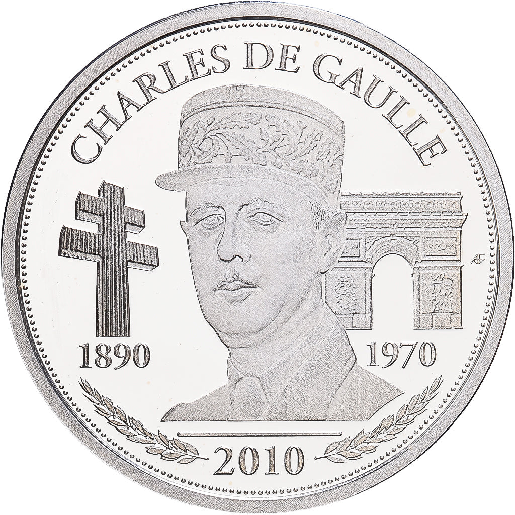 França, medalha, Vème République, Charles De Gaulle, 2010, Prata, MS(65-70)
