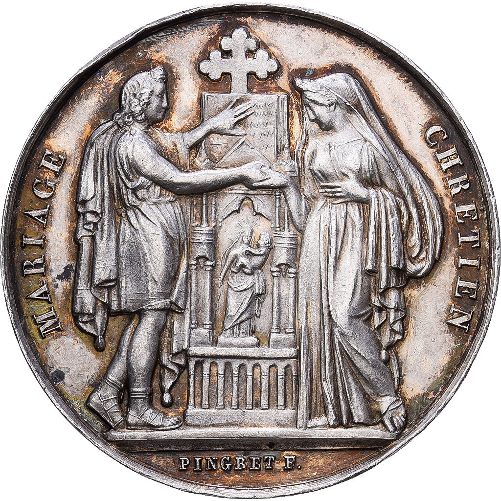 Francja, medal, Religion, Mariage Chrétien, 1860, Srebro, Pingret, AU(50-53)