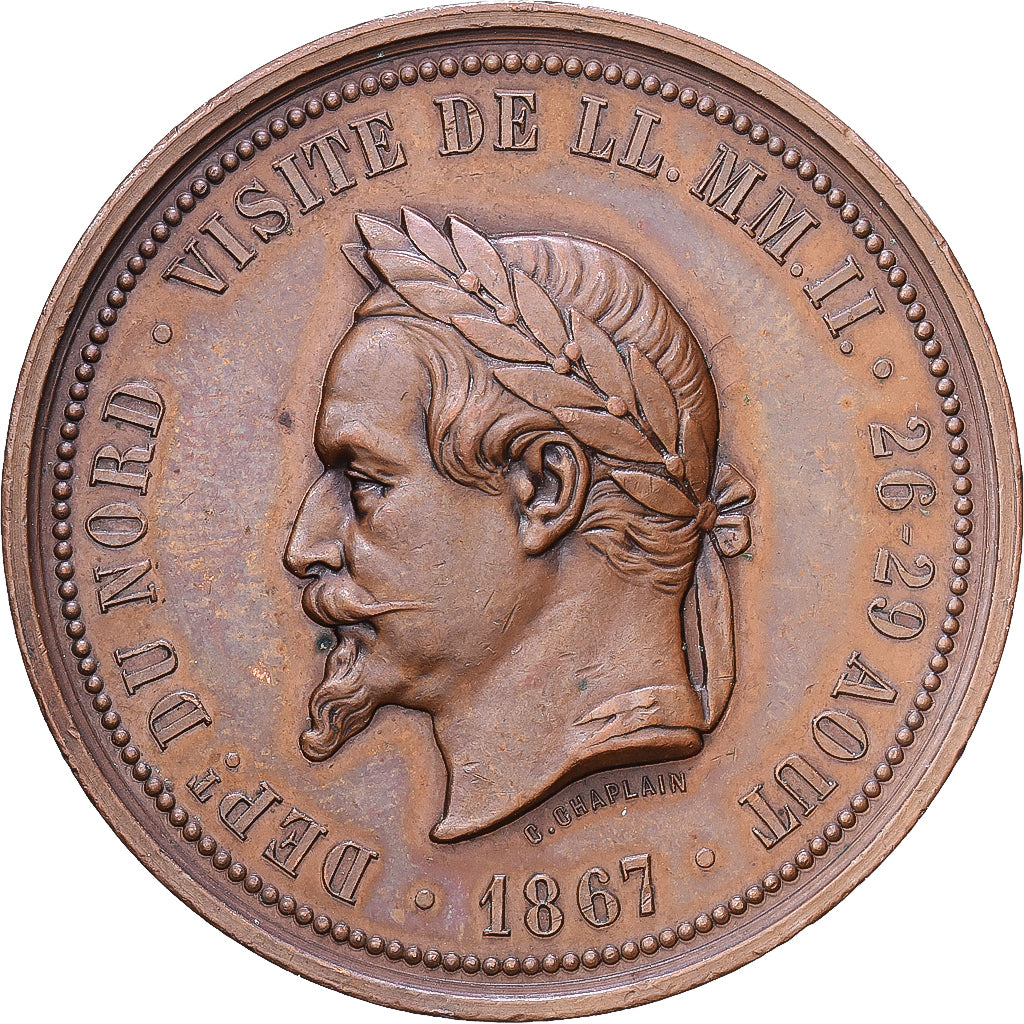 Francja, medal, Napoléon III, Visite de la Chambre de Commerce de Lille, 1867
