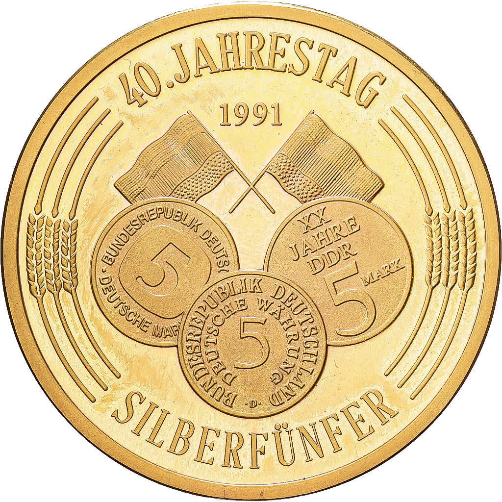 Niemcy, medal, 40 Years of 5 Silver Mark, 1991, Pokryte Miedź- Nikiel