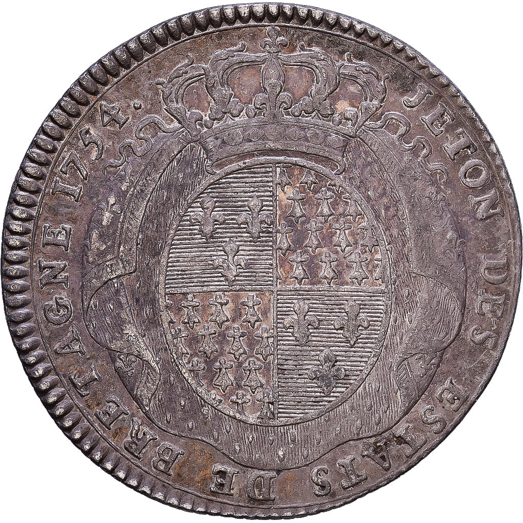 Francia, zeton, Louis XV, États de Bretagne, Rennes, 1754, Plata, MBC