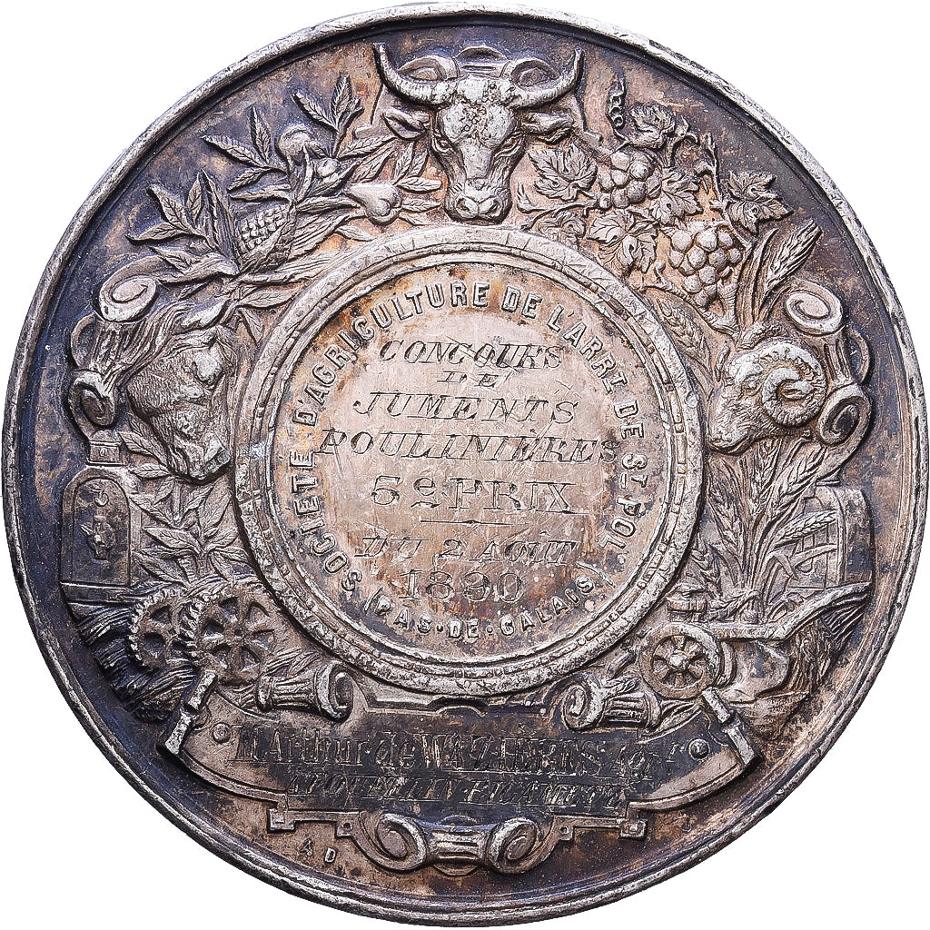 France, Medal, Société d'Agriculture de Saint-Pol, 1890, Silver, Desaide