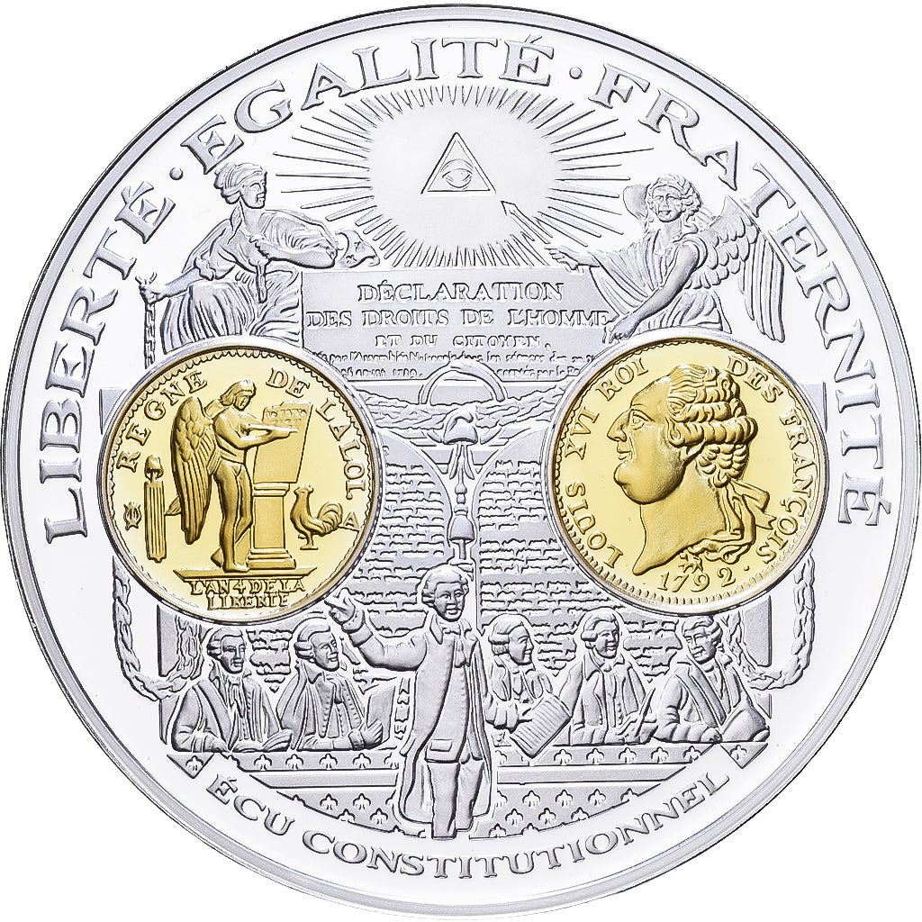 Francia, medalla, Histoire de la Monnaie Française, Ecu Constitutionnel, Plata