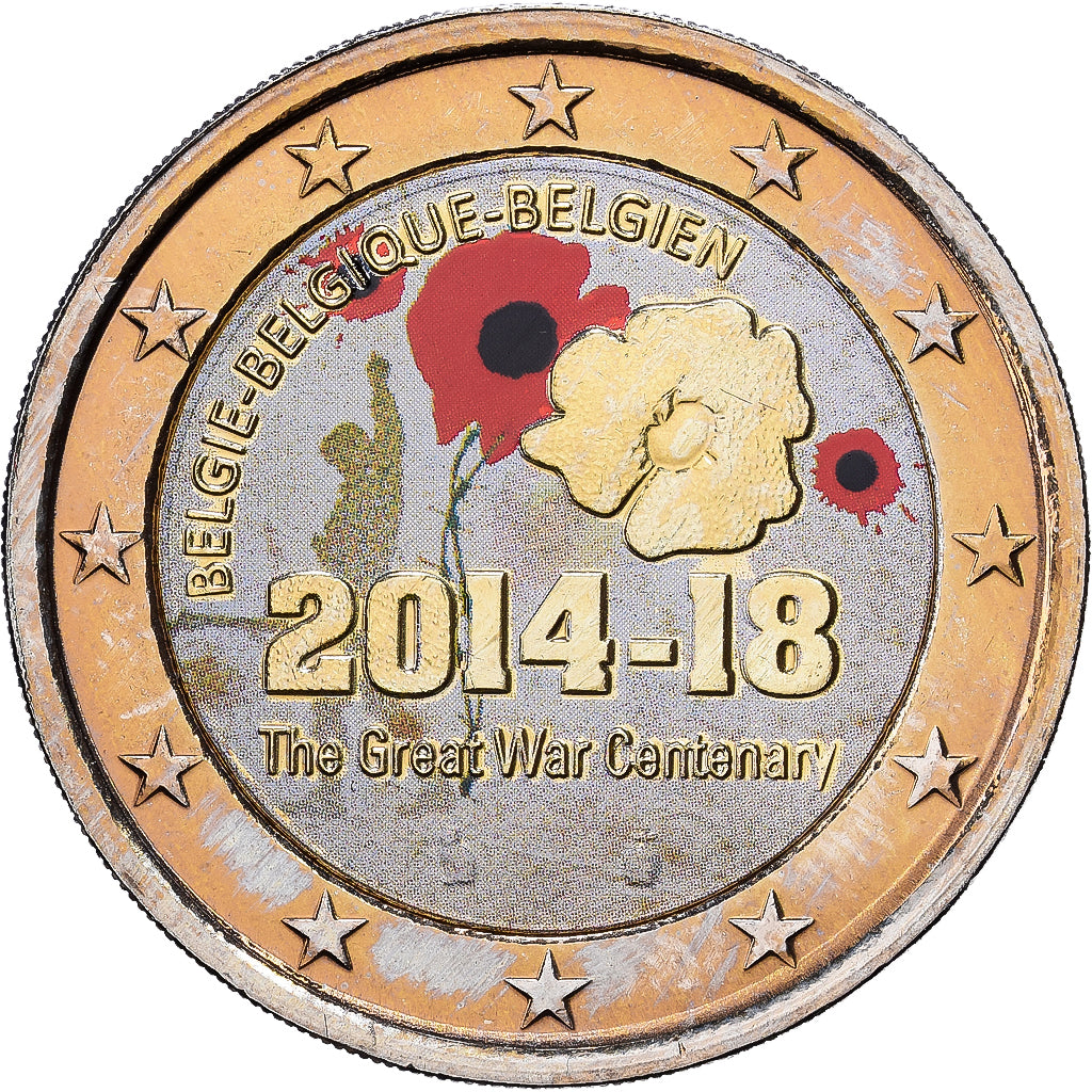 Belgien, 2 Euro, The Great War, Colourized, 2014, Brussels, Bi-Metallic, UNZ
