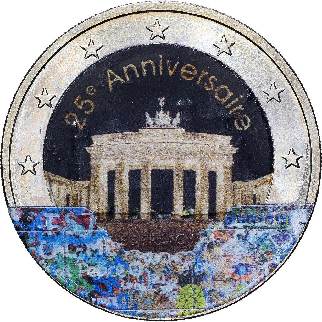 Germany, 2 Euro, Chute du mur de Berlin, Colourized, 2014, Bi-Metallic, MS(63)