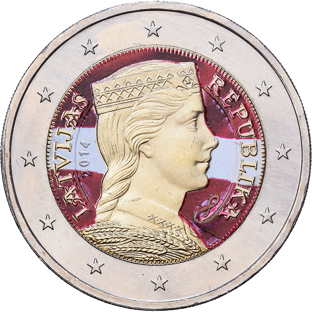 Łotwa, 2 Euro, 2014, Colorised, MS(63), Bimetaliczny, KM:157