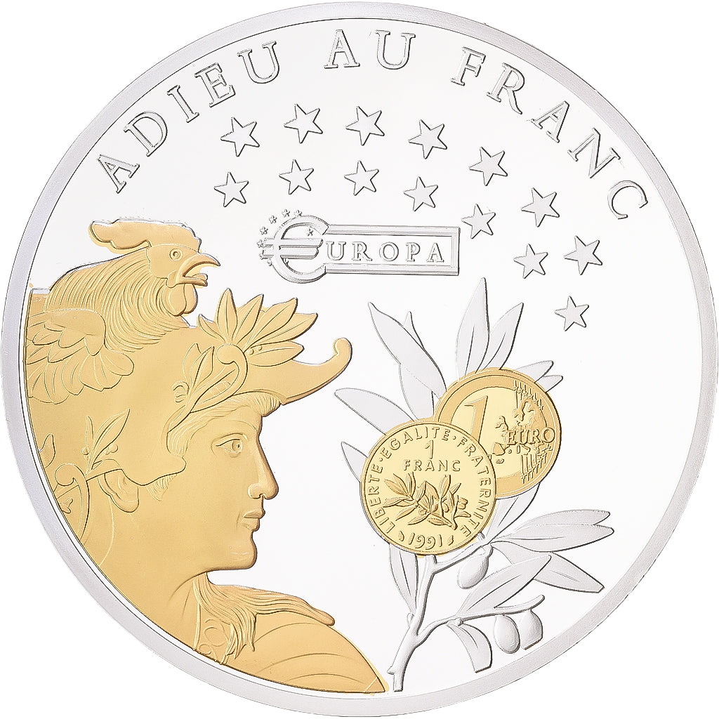 Frankrijk, Medaille, Adieu au Franc, Un Ultime Franc, 2016, Silver Plated
