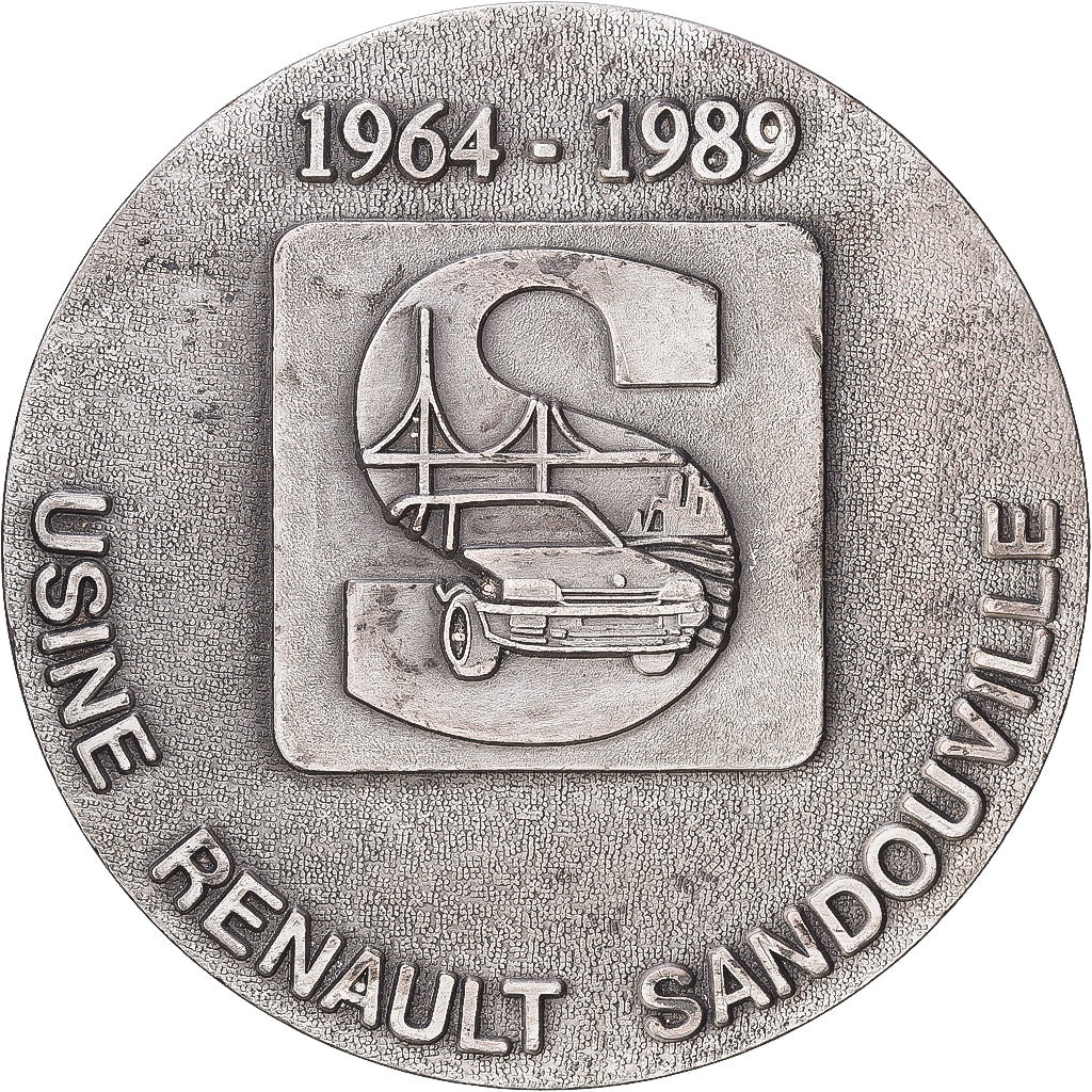 France, Medal, Usine Renault Sandouville, Normandie, 1989, Silvered bronze