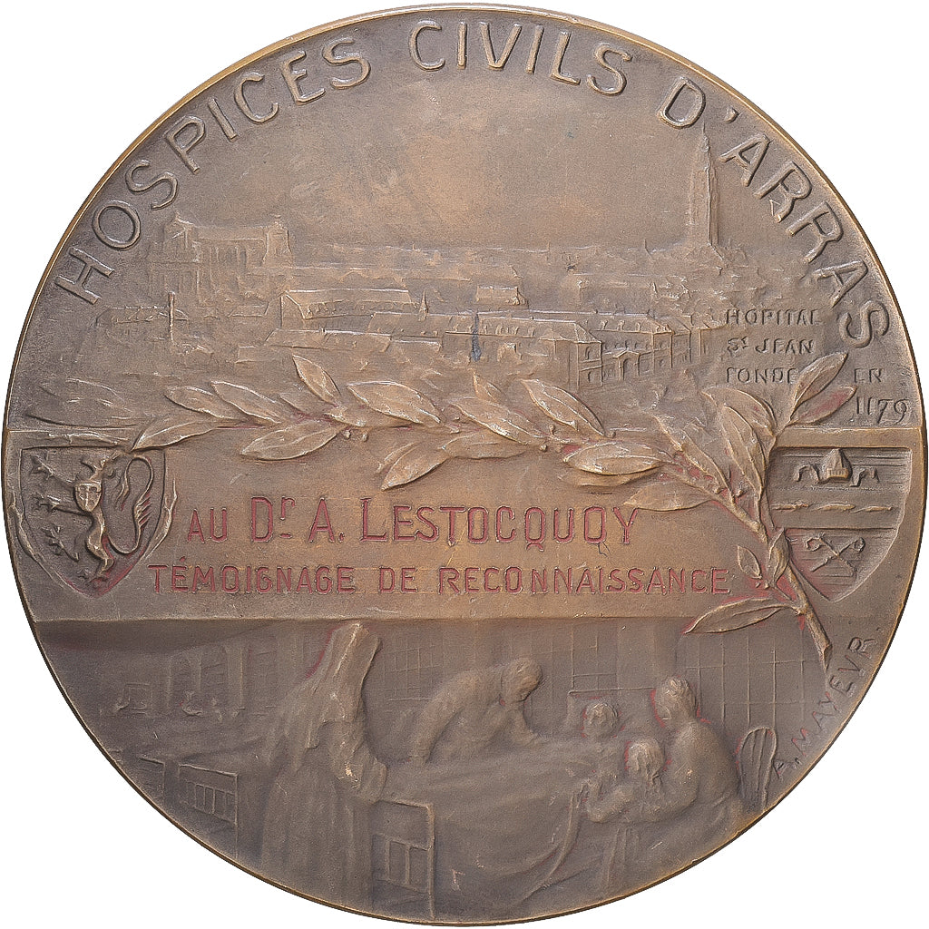 França, medalha, Hospices Civils d'Arras, Docteur Lestocquoy, 1924, Bronze