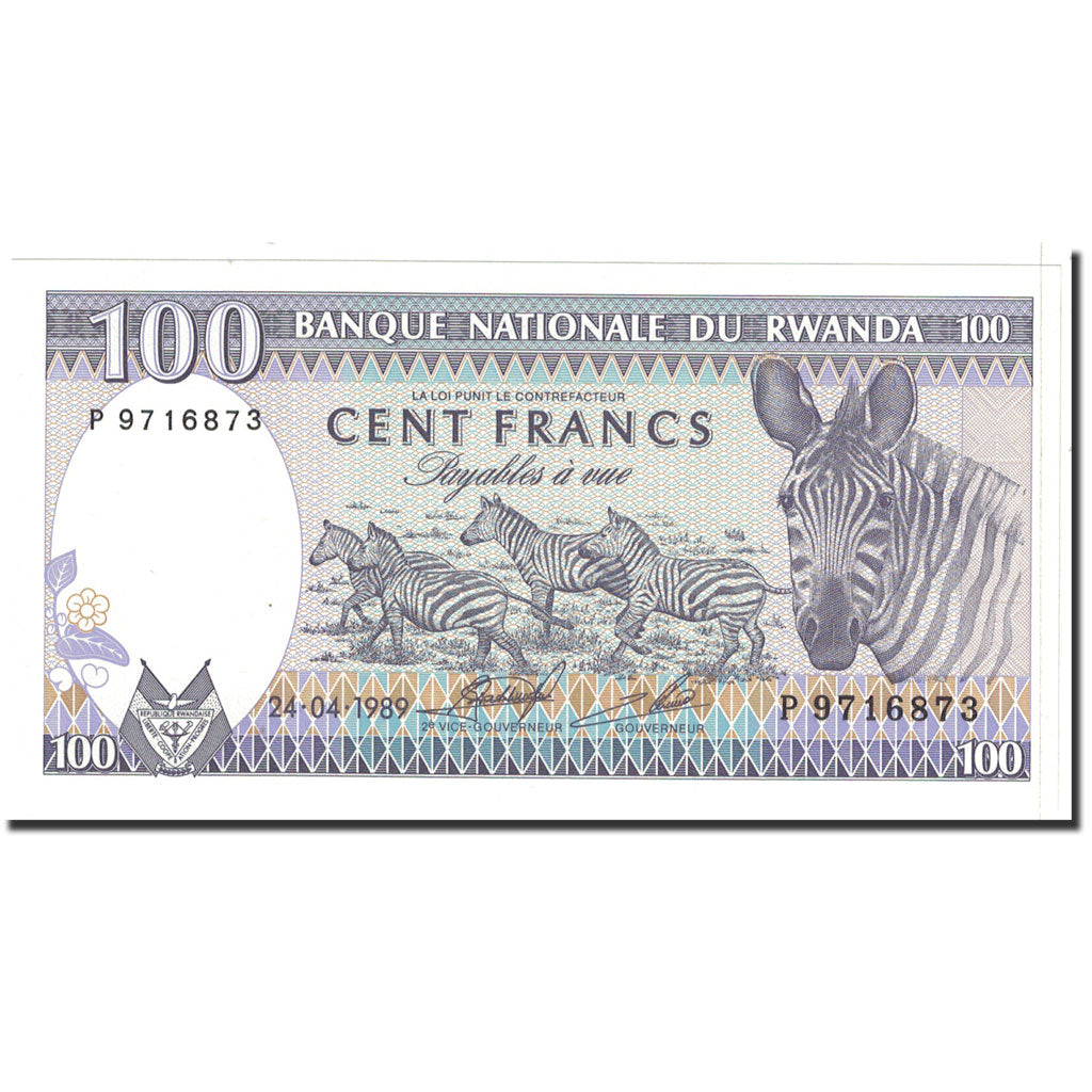 Banknote, Rwanda, 100 Francs, 1989, 1989-04-24, KM:19, UNC(65-70)
