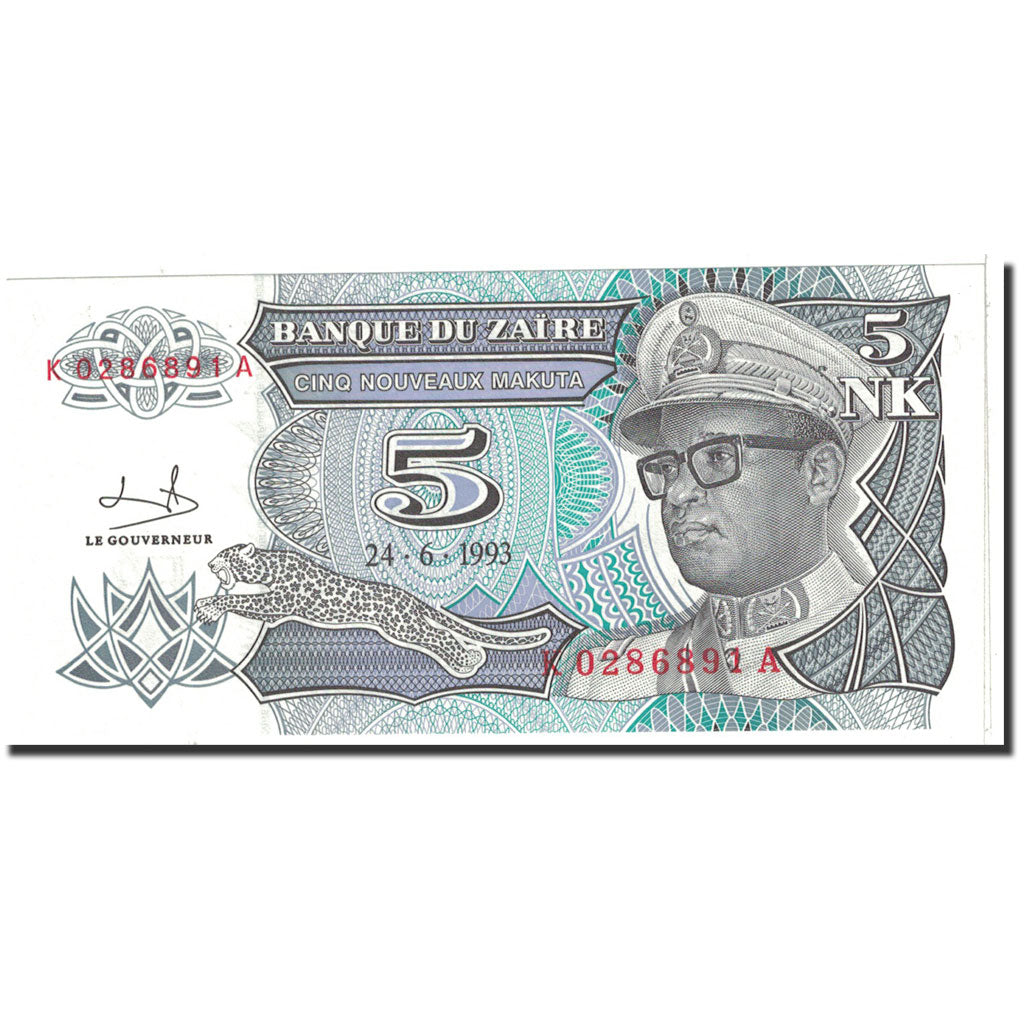 Banknote, Zaire, 5 Nouveaux Makuta, 1993, 1993-06-24, KM:48a, UNC(64)
