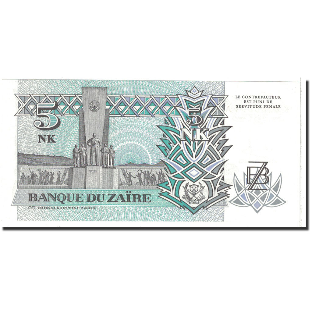 Banknote, Zaire, 5 Nouveaux Makuta, 1993, 1993-06-24, KM:48a, UNC(64)
